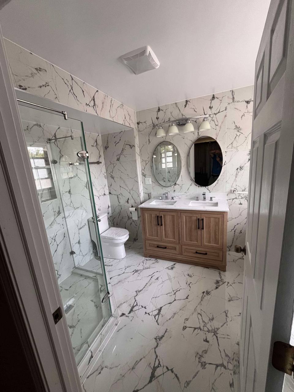 Kitchen island with waterfall-style countertop